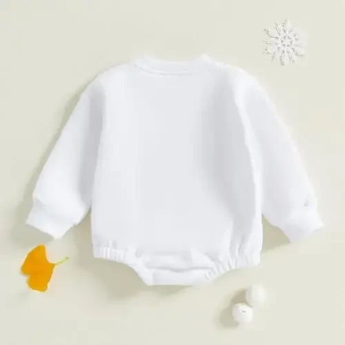 Gueuusu Newborn Warm Sweatshirt Romper Baby Boy Girl Solid Crewneck Long Sleeve Fleece Sweater Bodysuit Thick Winter Clothes - 3