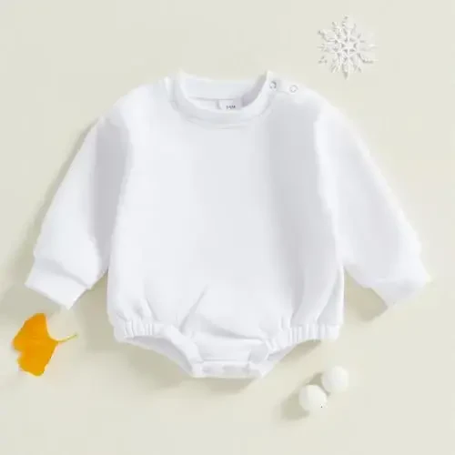 Gueuusu Newborn Warm Sweatshirt Romper Baby Boy Girl Solid Crewneck Long Sleeve Fleece Sweater Bodysuit Thick Winter Clothes - 7