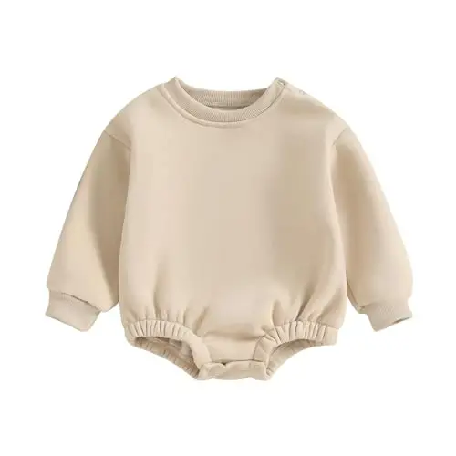 Gueuusu Newborn Warm Sweatshirt Romper Baby Boy Girl Solid Crewneck Long Sleeve Fleece Sweater Bodysuit Thick Winter Clothes - GUEUUSU