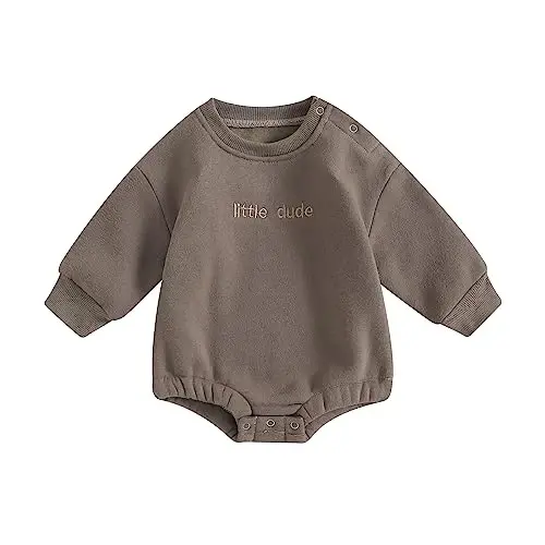 Gueuusu Newborn Warm Sweatshirt Romper Baby Boy Girl Solid Crewneck Long Sleeve Fleece Sweater Bodysuit Thick Winter Clothes - 1