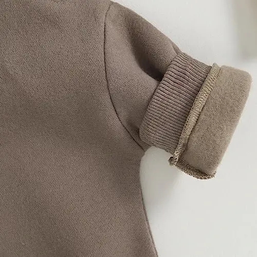 Gueuusu Newborn Warm Sweatshirt Romper Baby Boy Girl Solid Crewneck Long Sleeve Fleece Sweater Bodysuit Thick Winter Clothes - 5