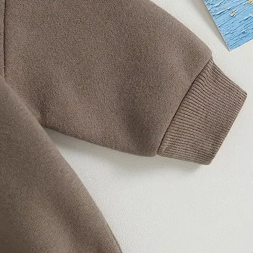 Gueuusu Newborn Warm Sweatshirt Romper Baby Boy Girl Solid Crewneck Long Sleeve Fleece Sweater Bodysuit Thick Winter Clothes - 6