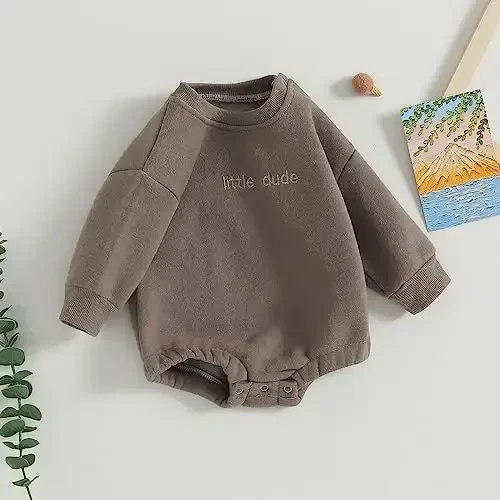 Gueuusu Newborn Warm Sweatshirt Romper Baby Boy Girl Solid Crewneck Long Sleeve Fleece Sweater Bodysuit Thick Winter Clothes - MODAZONE (1)