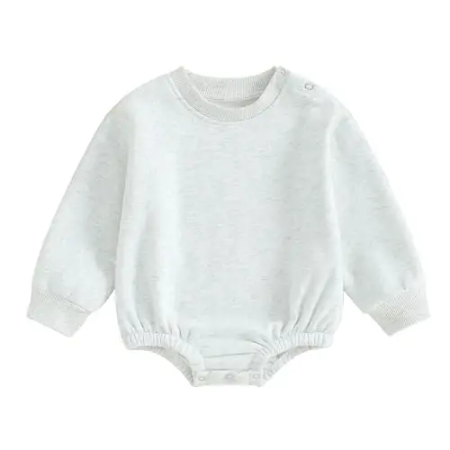 Gueuusu Newborn Warm Sweatshirt Romper Baby Boy Girl Solid Crewneck Long Sleeve Fleece Sweater Bodysuit Thick Winter Clothes - 1