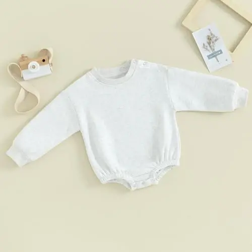 Gueuusu Newborn Warm Sweatshirt Romper Baby Boy Girl Solid Crewneck Long Sleeve Fleece Sweater Bodysuit Thick Winter Clothes - MODAZONE (1)