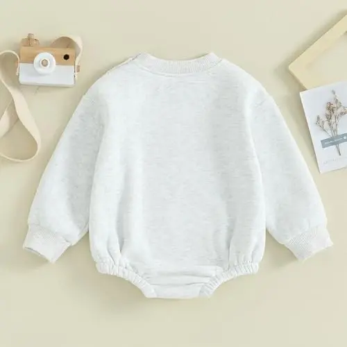 Gueuusu Newborn Warm Sweatshirt Romper Baby Boy Girl Solid Crewneck Long Sleeve Fleece Sweater Bodysuit Thick Winter Clothes - 3