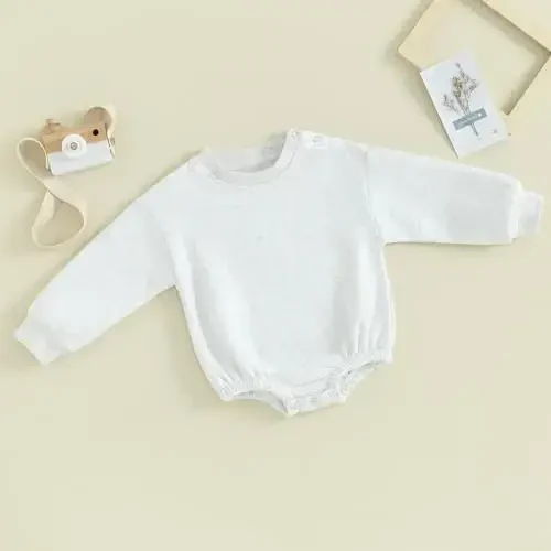 Gueuusu Newborn Warm Sweatshirt Romper Baby Boy Girl Solid Crewneck Long Sleeve Fleece Sweater Bodysuit Thick Winter Clothes - MODAZONE (1)
