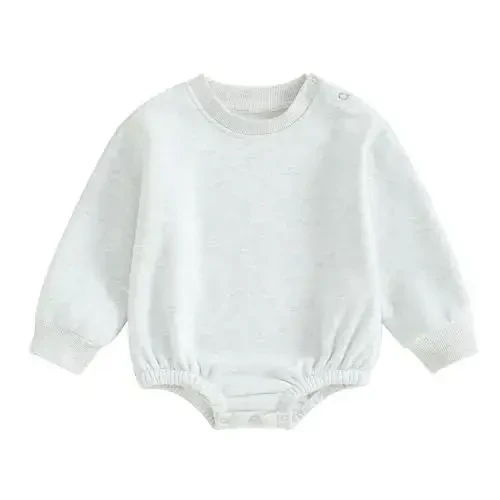 Gueuusu Newborn Warm Sweatshirt Romper Baby Boy Girl Solid Crewneck Long Sleeve Fleece Sweater Bodysuit Thick Winter Clothes 