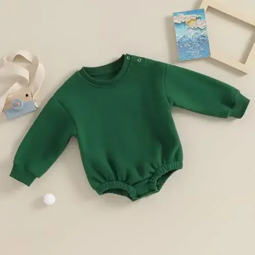 Gueuusu Newborn Warm Sweatshirt Romper Baby Boy Girl Solid Crewneck Long Sleeve Fleece Sweater Bodysuit Thick Winter Clothes - 2