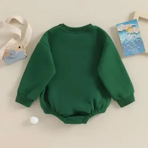 Gueuusu Newborn Warm Sweatshirt Romper Baby Boy Girl Solid Crewneck Long Sleeve Fleece Sweater Bodysuit Thick Winter Clothes - 3