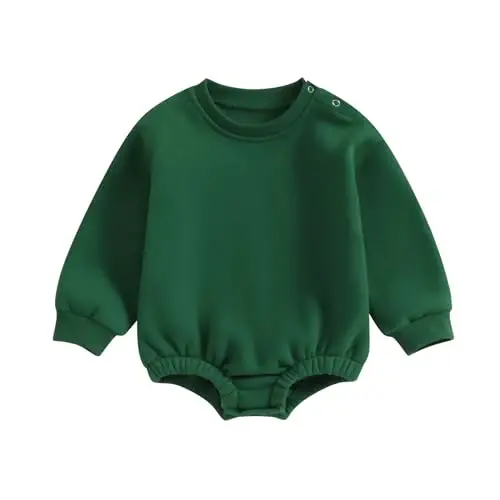 Gueuusu Newborn Warm Sweatshirt Romper Baby Boy Girl Solid Crewneck Long Sleeve Fleece Sweater Bodysuit Thick Winter Clothes - 1