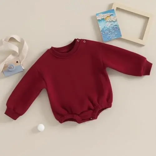 Gueuusu Newborn Warm Sweatshirt Romper Baby Boy Girl Solid Crewneck Long Sleeve Fleece Sweater Bodysuit Thick Winter Clothes - MODAZONE (1)