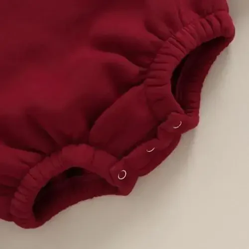 Gueuusu Newborn Warm Sweatshirt Romper Baby Boy Girl Solid Crewneck Long Sleeve Fleece Sweater Bodysuit Thick Winter Clothes - 7