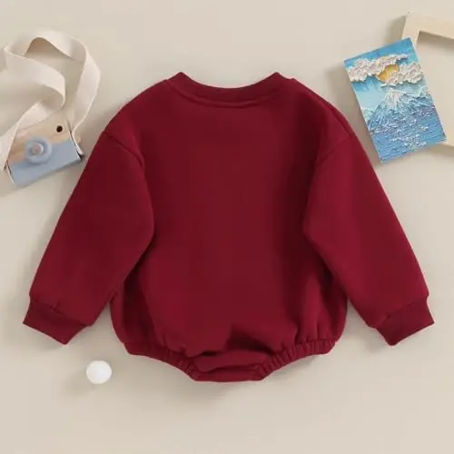 Gueuusu Newborn Warm Sweatshirt Romper Baby Boy Girl Solid Crewneck Long Sleeve Fleece Sweater Bodysuit Thick Winter Clothes - 3