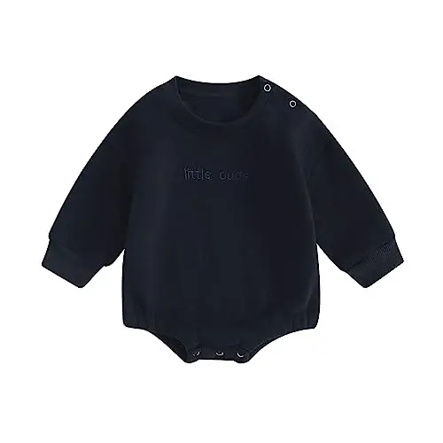 Gueuusu Newborn Warm Sweatshirt Romper Baby Boy Girl Solid Crewneck Long Sleeve Fleece Sweater Bodysuit Thick Winter Clothes - 1