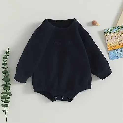 Gueuusu Newborn Warm Sweatshirt Romper Baby Boy Girl Solid Crewneck Long Sleeve Fleece Sweater Bodysuit Thick Winter Clothes - MODAZONE (1)