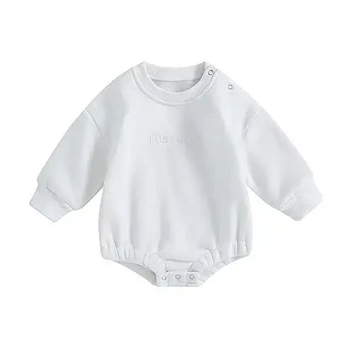 Gueuusu Newborn Warm Sweatshirt Romper Baby Boy Girl Solid Crewneck Long Sleeve Fleece Sweater Bodysuit Thick Winter Clothes 