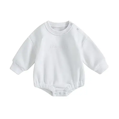 Gueuusu Newborn Warm Sweatshirt Romper Baby Boy Girl Solid Crewneck Long Sleeve Fleece Sweater Bodysuit Thick Winter Clothes - 1