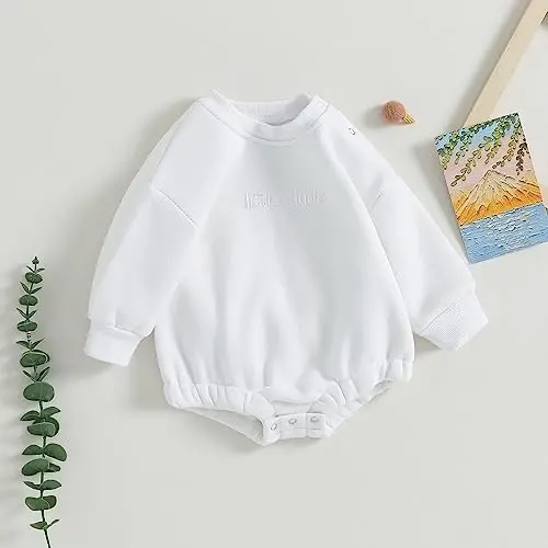 Gueuusu Newborn Warm Sweatshirt Romper Baby Boy Girl Solid Crewneck Long Sleeve Fleece Sweater Bodysuit Thick Winter Clothes - 2