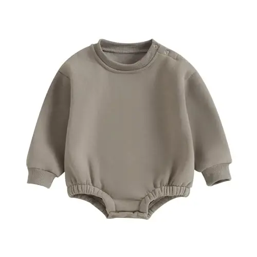 Gueuusu Newborn Warm Sweatshirt Romper Baby Boy Girl Solid Crewneck Long Sleeve Fleece Sweater Bodysuit Thick Winter Clothes - GUEUUSU