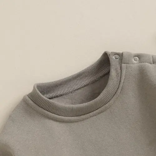 Gueuusu Newborn Warm Sweatshirt Romper Baby Boy Girl Solid Crewneck Long Sleeve Fleece Sweater Bodysuit Thick Winter Clothes - 3