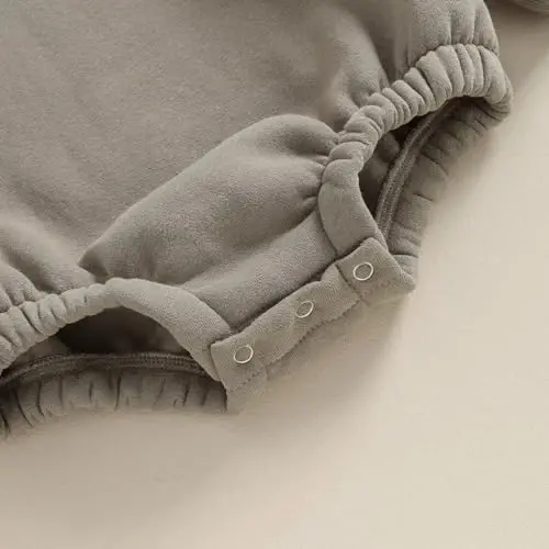 Gueuusu Newborn Warm Sweatshirt Romper Baby Boy Girl Solid Crewneck Long Sleeve Fleece Sweater Bodysuit Thick Winter Clothes - 6