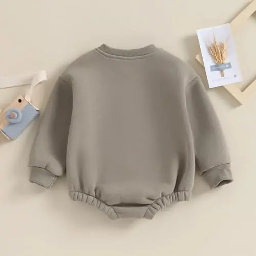 Gueuusu Newborn Warm Sweatshirt Romper Baby Boy Girl Solid Crewneck Long Sleeve Fleece Sweater Bodysuit Thick Winter Clothes - 7