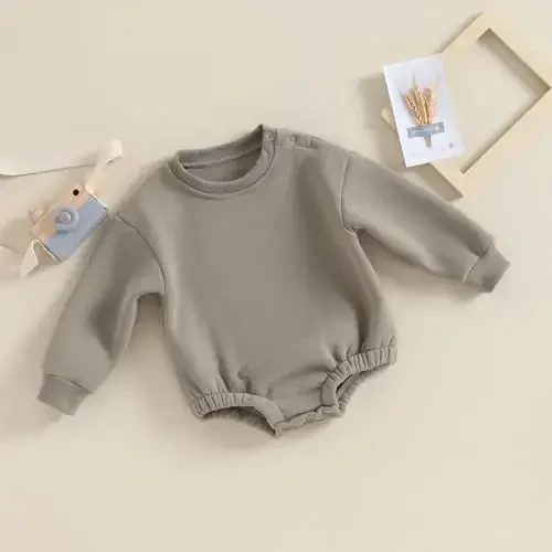 Gueuusu Newborn Warm Sweatshirt Romper Baby Boy Girl Solid Crewneck Long Sleeve Fleece Sweater Bodysuit Thick Winter Clothes - MODAZONE (1)