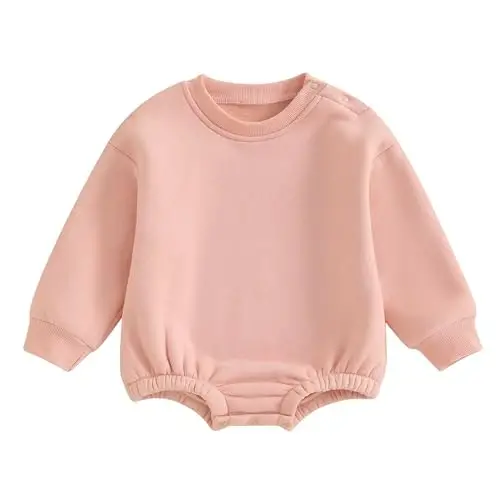 Gueuusu Newborn Warm Sweatshirt Romper Baby Boy Girl Solid Crewneck Long Sleeve Fleece Sweater Bodysuit Thick Winter Clothes - MODAZONE
