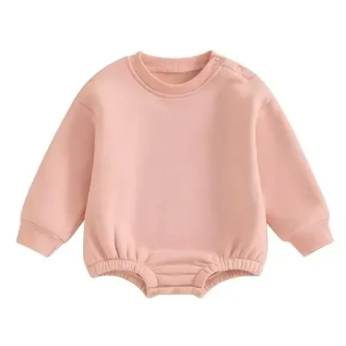 Gueuusu Newborn Warm Sweatshirt Romper Baby Boy Girl Solid Crewneck Long Sleeve Fleece Sweater Bodysuit Thick Winter Clothes - MODAZONE