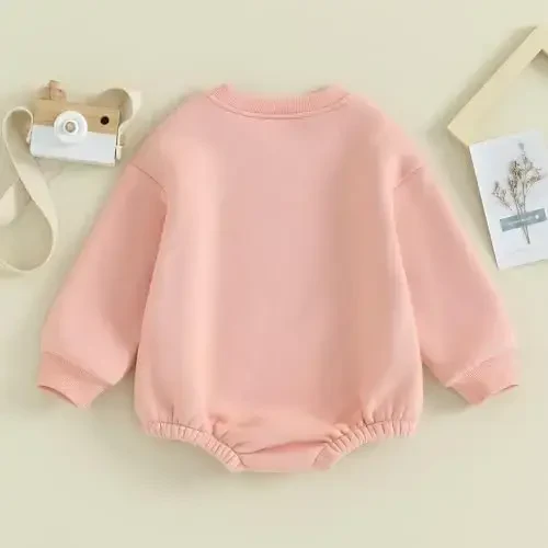 Gueuusu Newborn Warm Sweatshirt Romper Baby Boy Girl Solid Crewneck Long Sleeve Fleece Sweater Bodysuit Thick Winter Clothes - 4
