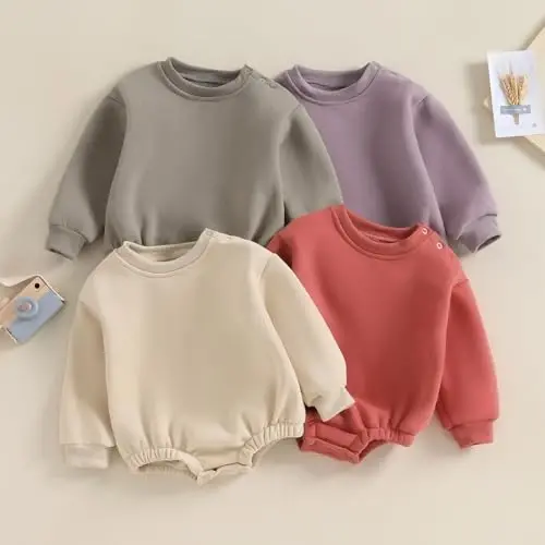 Gueuusu Newborn Warm Sweatshirt Romper Baby Boy Girl Solid Crewneck Long Sleeve Fleece Sweater Bodysuit Thick Winter Clothes - GUEUUSU (1)