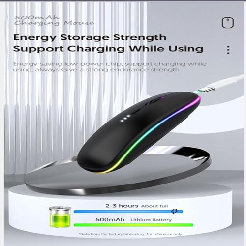 Guiheng Kablosuz Bluetooth Fare, LED Çift Modlu Şarj Edilebilir Sessiz İnce Dizüstü Bilgisayar Faresi, Taşınabilir (BT5.2+USB Alıcı) Çift Modlu Bilgisayar Faresi, Dizüstü Bilgisayar, Masaüstü Bilgisayar, ipad Tablet, Telefon, Mac İçin (Siyah) - 6