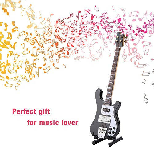 Guitar Instrument, Black Miniature Bass Guitar Replica with Stand and Case Instrument Model Ornaments Gift - 3