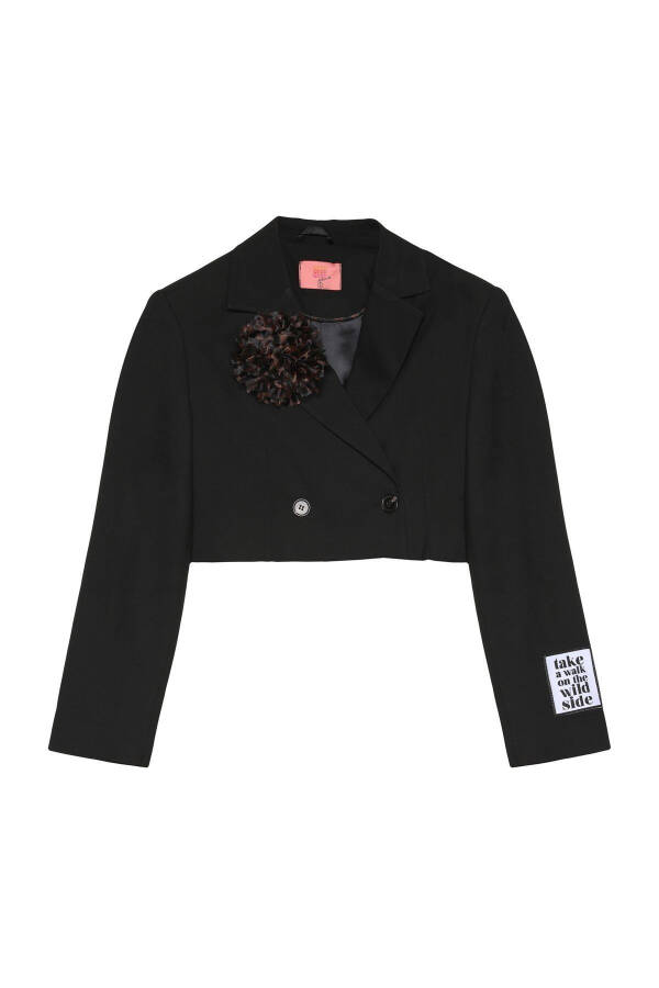 Gül Aksesuarlı Crop Blazer Ceket Siyah - 11