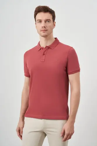 Gül Basic Düz %100 Pamuk Slim Fit Dar Kesim Kısa Kollu Polo Yaka Erkek Tişört 
