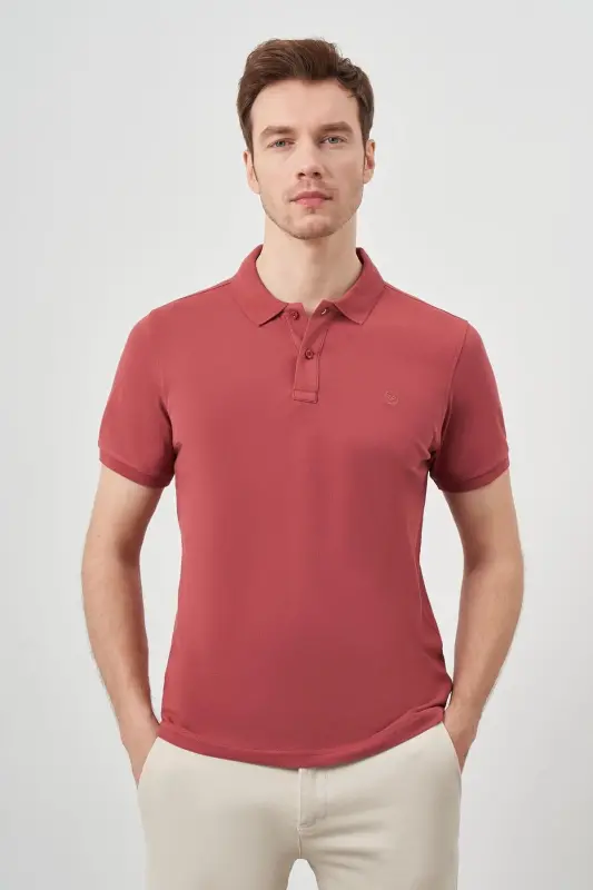 Gül Basic Düz %100 Pamuk Slim Fit Dar Kesim Kısa Kollu Polo Yaka Erkek Tişört - 2