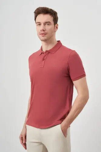 Gül Basic Düz %100 Pamuk Slim Fit Dar Kesim Kısa Kollu Polo Yaka Erkek Tişört - 3