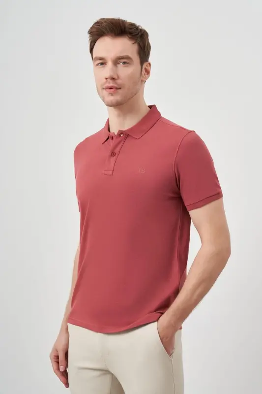 Gül Basic Düz %100 Pamuk Slim Fit Dar Kesim Kısa Kollu Polo Yaka Erkek Tişört - 3