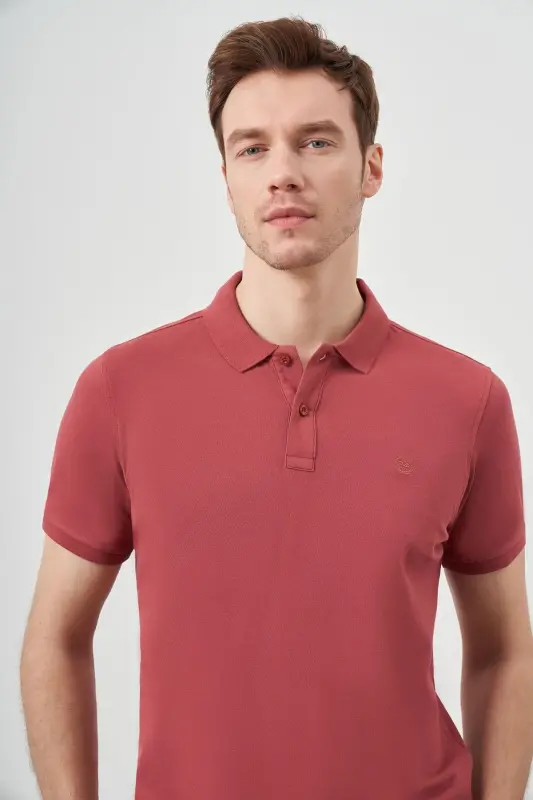 Gül Basic Düz %100 Pamuk Slim Fit Dar Kesim Kısa Kollu Polo Yaka Erkek Tişört - 4