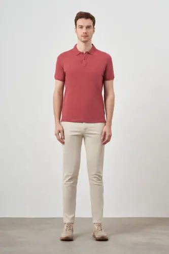 Gül Basic Düz %100 Pamuk Slim Fit Dar Kesim Kısa Kollu Polo Yaka Erkek Tişört - 5