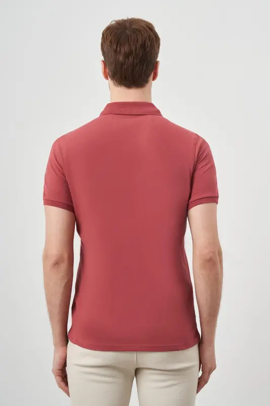 Gül Basic Düz %100 Pamuk Slim Fit Dar Kesim Kısa Kollu Polo Yaka Erkek Tişört - 6