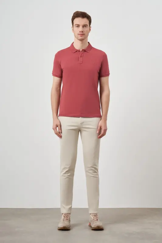 Gül Basic Düz %100 Pamuk Slim Fit Dar Kesim Kısa Kollu Polo Yaka Erkek TişörtФутболка поло мужская Gül Basic однотонная, 100% хлопок, приталенная, с коротким рукавом - 5