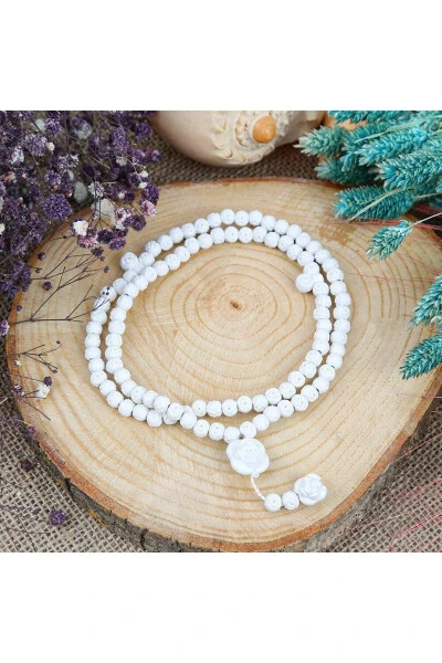 Gül Kokulu Gül Işlemeli Tesbih-BEYAZ1 - NURDAN KESKIN