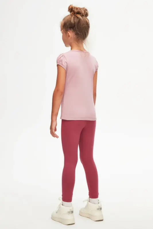 Gül Kurusu Basic Kız Çocuk Sıfır Yaka Karpuz Kol Tişört - DUSTY ROSE - 4
