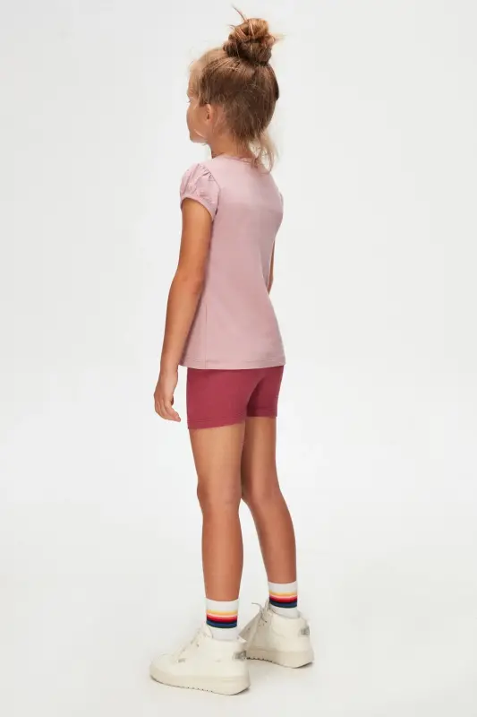 Gül Kurusu Basic Qiz Bola Nol Yoqa Tarvuz Yengli Futbolka-DUSTY ROSE - 8