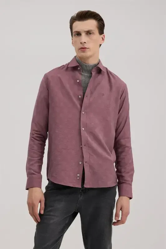 Gül Kurusu Comfort Fit Desenli Viskon Karışımlı Gömlek - 2