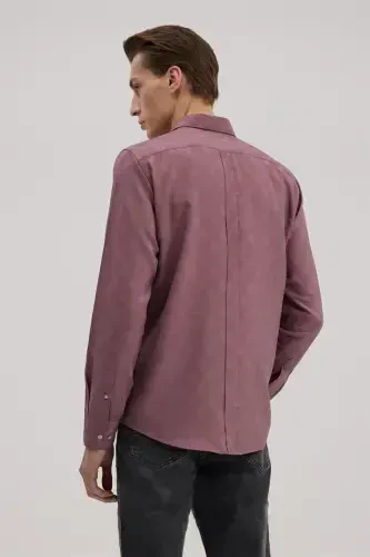 Gül Kurusu Comfort Fit Desenli Viskon Karışımlı Gömlek - 4