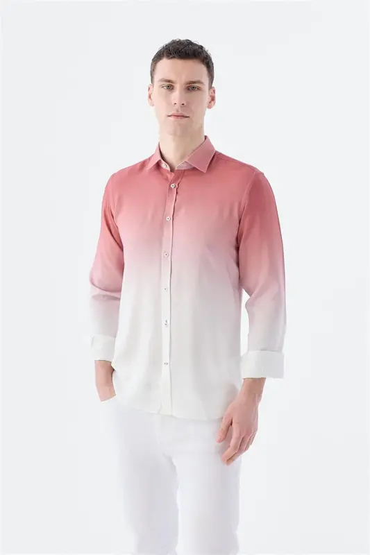 Gül Kurusu Comfort Fit Düğmeli Yaka Kolay Ütülenebilir Gömlek - 1