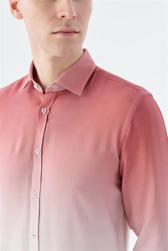 Gül Kurusu Comfort Fit Düğmeli Yaka Kolay Ütülenebilir Gömlek - 4